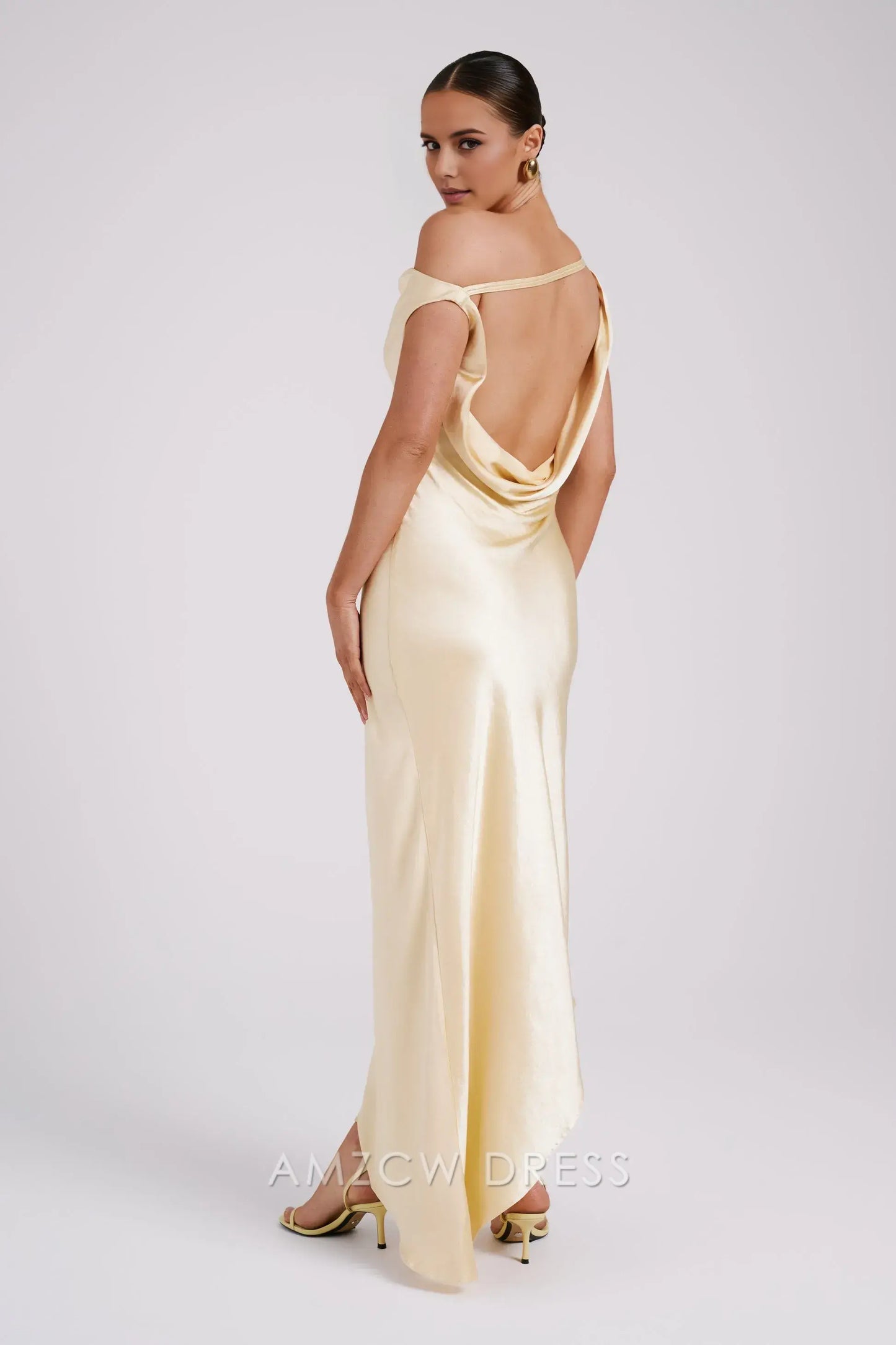 Amzcw Elegant prom clothes Slip Maxi Dress With Asymmetrical Hem - Butter backless formal hot sale for women