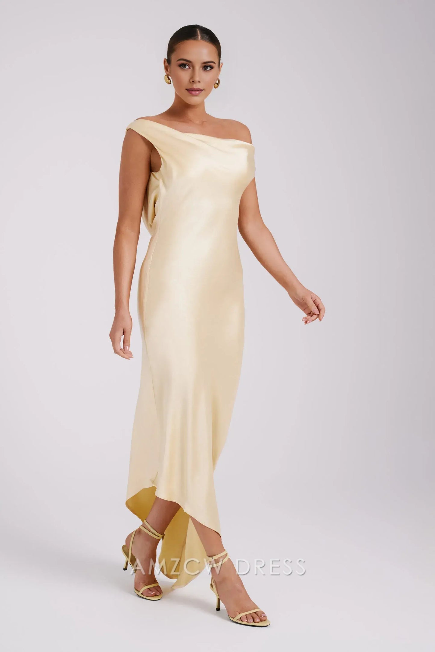 Amzcw Elegant prom clothes Slip Maxi Dress With Asymmetrical Hem - Butter backless formal hot sale for women