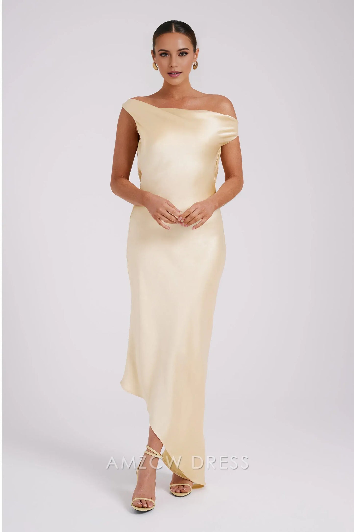 Amzcw Elegant prom clothes Slip Maxi Dress With Asymmetrical Hem - Butter backless formal hot sale for women