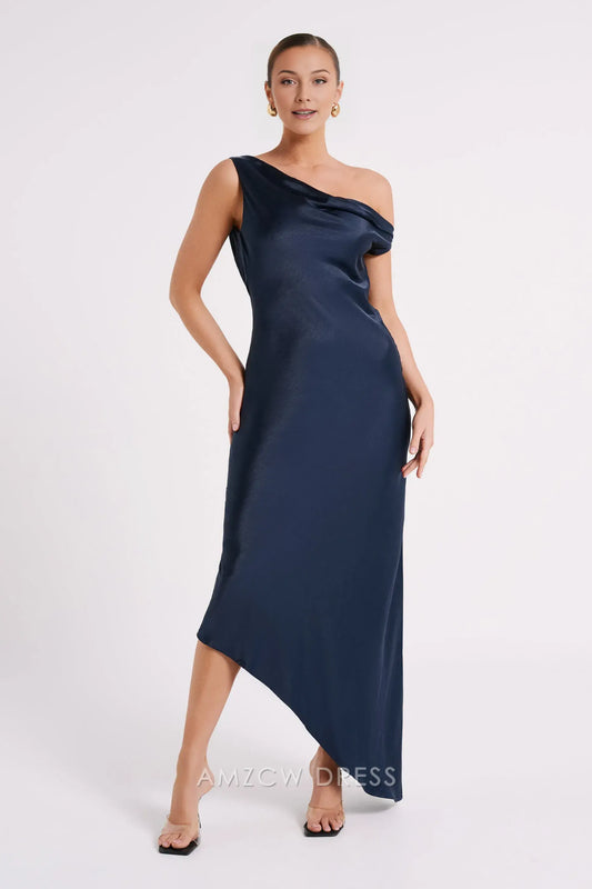 Amzcw Elegant prom clothes Slip Maxi Dress With Asymmetrical Hem - Navy formal hot sale for women
