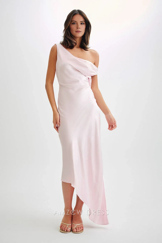 Amzcw Elegant prom clothes Slip Maxi Dress With Asymmetrical Hem - Pale Pink Floor Length formal hot sale for women