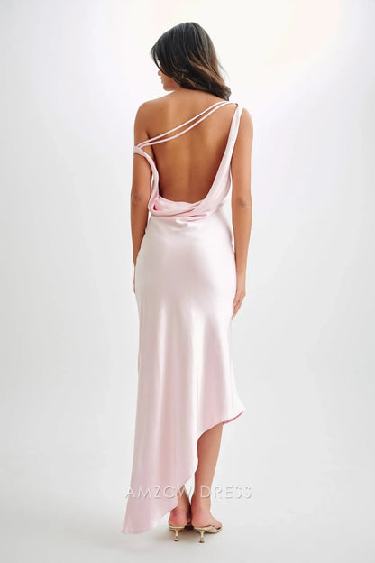 Amzcw Elegant prom clothes Slip Maxi Dress With Asymmetrical Hem - Pale Pink Floor Length formal hot sale for women