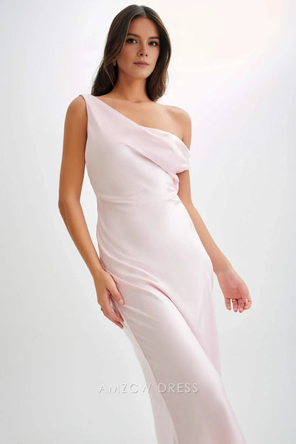 Amzcw Elegant prom clothes Slip Maxi Dress With Asymmetrical Hem - Pale Pink Floor Length formal hot sale for women