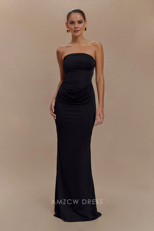 Amzcw Elegant prom clothes Strapless Slinky Maxi Dress - Black Floor Length formal hot sale for women