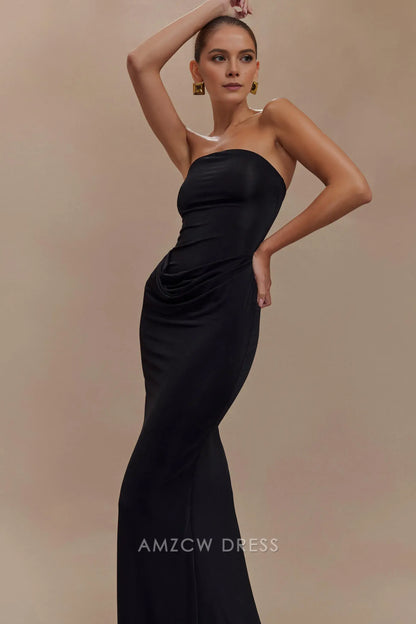 Amzcw Elegant prom clothes Strapless Slinky Maxi Dress - Black Floor Length formal hot sale for women