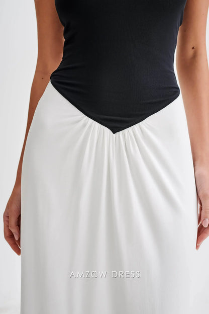 Amzcw Elegant prom clothes Strapless Slinky Maxi Dress - Black/White Floor Length formal hot sale for women