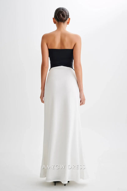 Amzcw Elegant prom clothes Strapless Slinky Maxi Dress - Black/White Floor Length formal hot sale for women