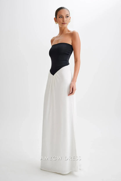 Amzcw Elegant prom clothes Strapless Slinky Maxi Dress - Black/White Floor Length formal hot sale for women