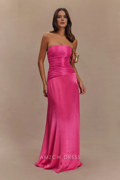 Amzcw Elegant prom clothes Strapless Taffeta Maxi Dress - Crimson Pink Floor Length formal hot sale for women