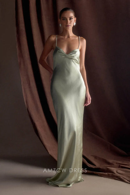 Amzcw Elegant prom clothes Sweetheart Satin Maxi Dress - Sage Floor Length formal hot sale for women