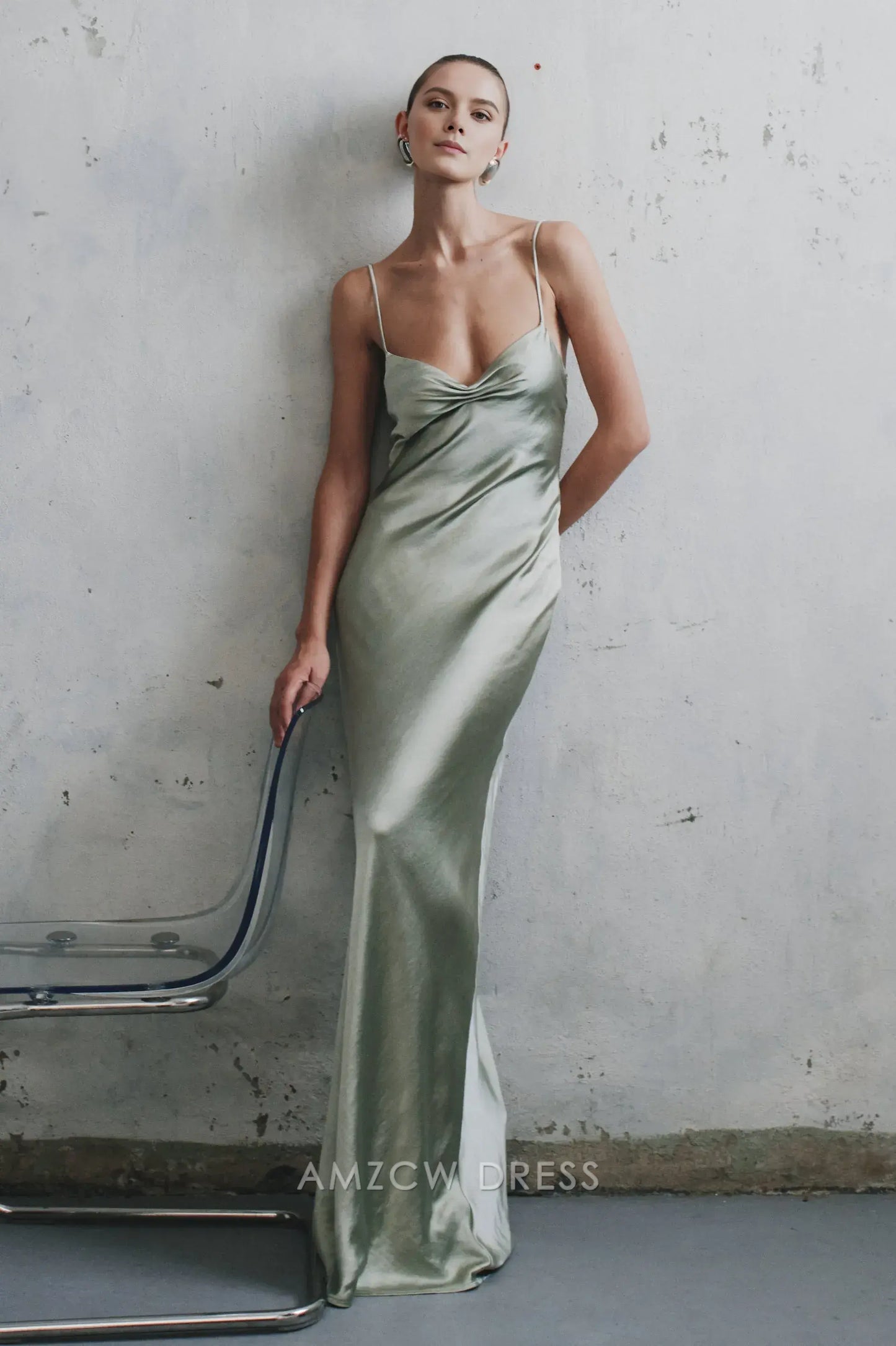 Amzcw Elegant prom clothes Sweetheart Satin Maxi Dress - Sage Floor Length formal hot sale for women