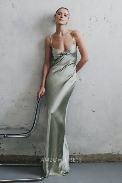 Amzcw Elegant prom clothes Sweetheart Satin Maxi Dress - Sage Floor Length formal hot sale for women