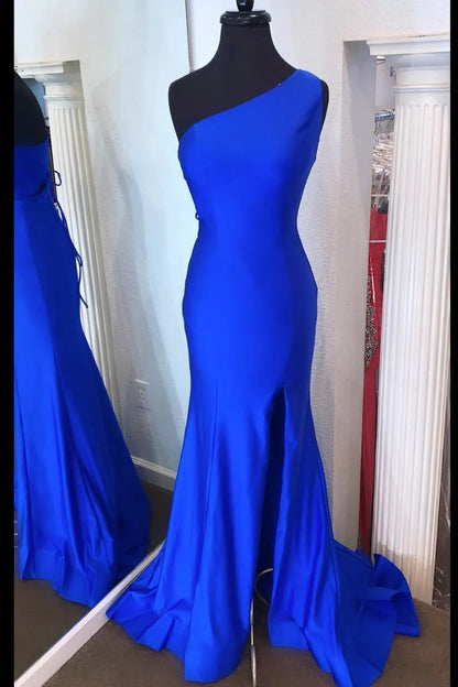 Amzcw One-Shoulder Royal Blue Mermaid Long Formal Dress formal wear dresses