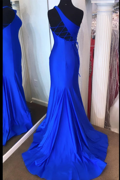 Amzcw One-Shoulder Royal Blue Mermaid Long Formal Dress formal wear dresses