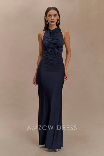 Artistic Sheath/Column High Neck Sleeveless Side Zip Floor-Length prom dress