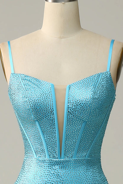 Amzcw Blue Mermaid Spaghetti Straps Beaded Prom Dress prom dresses with long sleeves