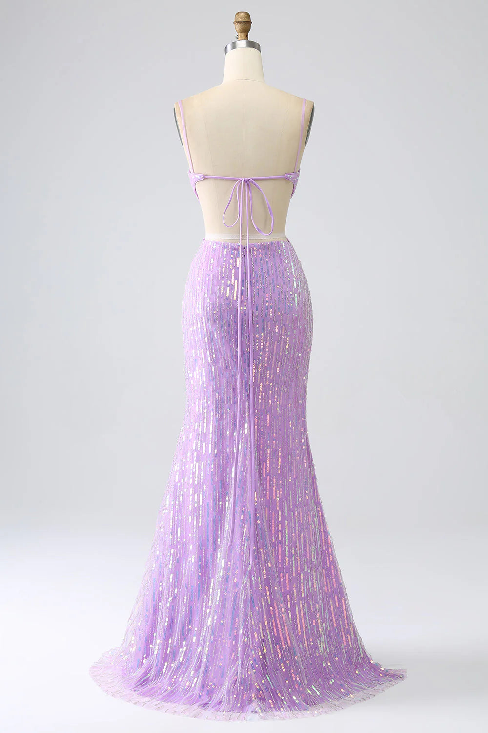 Vestido de fiesta Amzcw con lentejuelas, tirantes finos y sirena morado brillante con abertura 