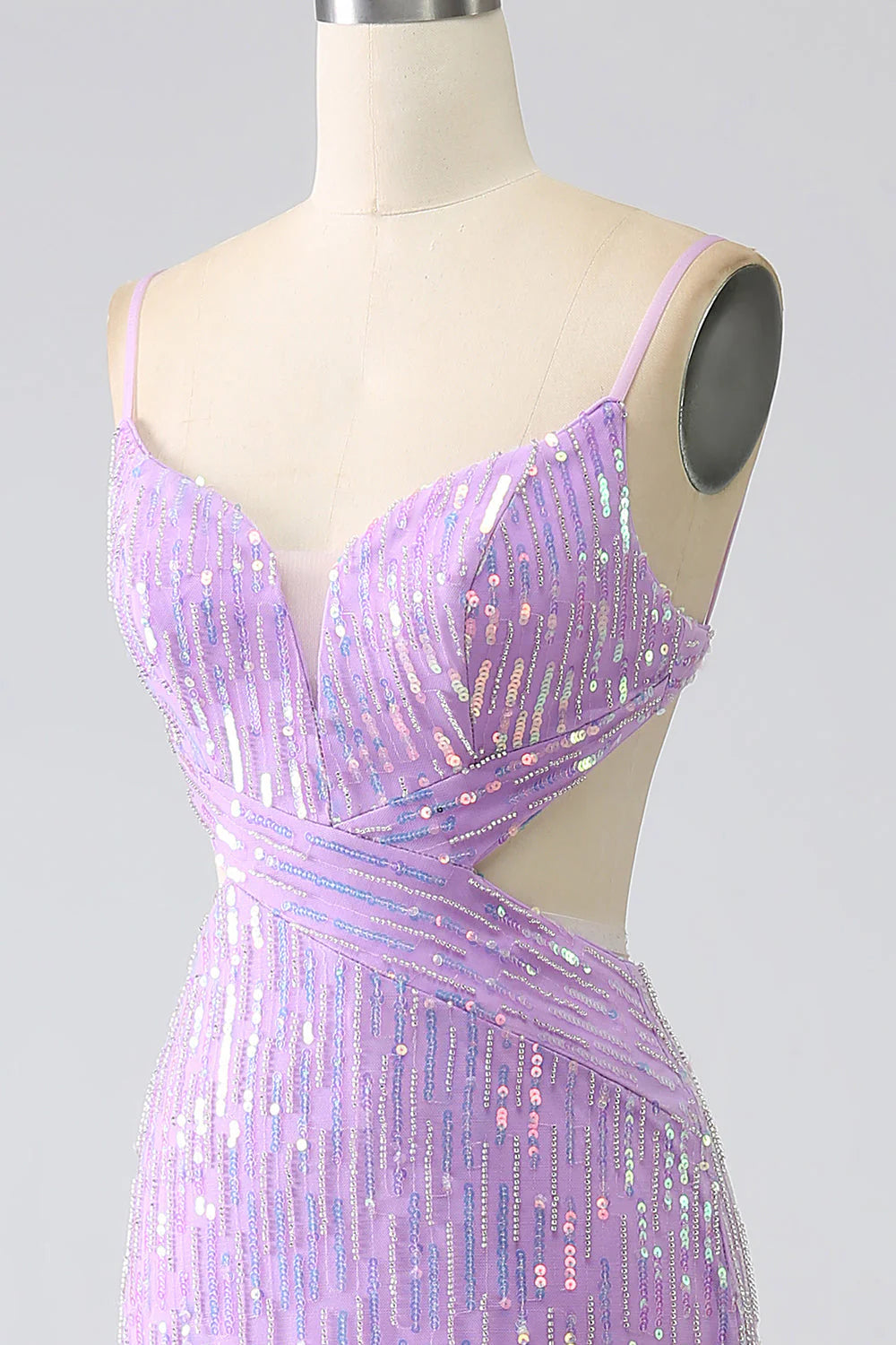 Vestido de fiesta Amzcw con lentejuelas, tirantes finos y sirena morado brillante con abertura 