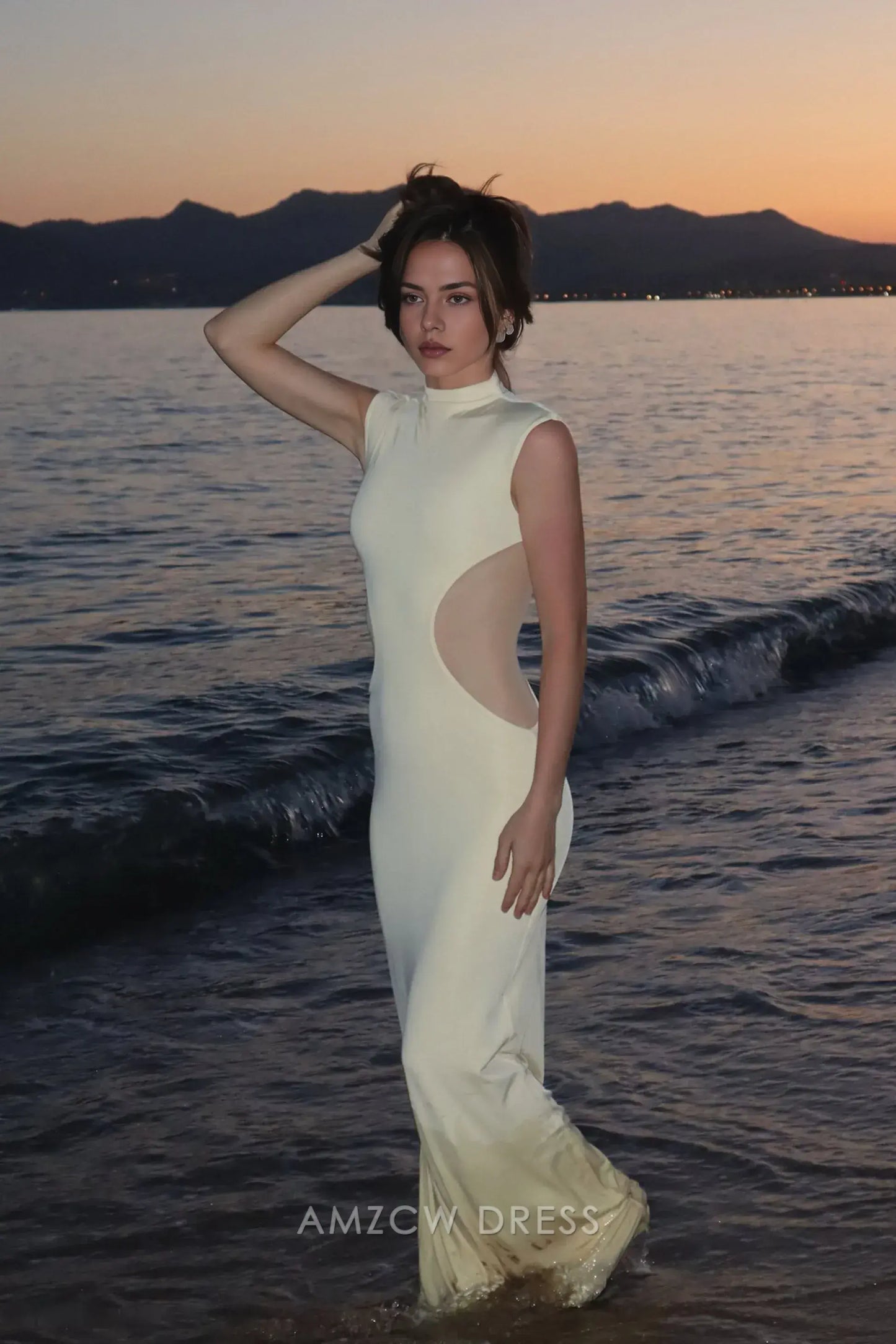 Amzcw Elegantes Vestidos de Fiesta Línea A Satén Verde Azulado con Hombros Descubiertos Mini Vestido Corto Venta Caliente para Mujeres 