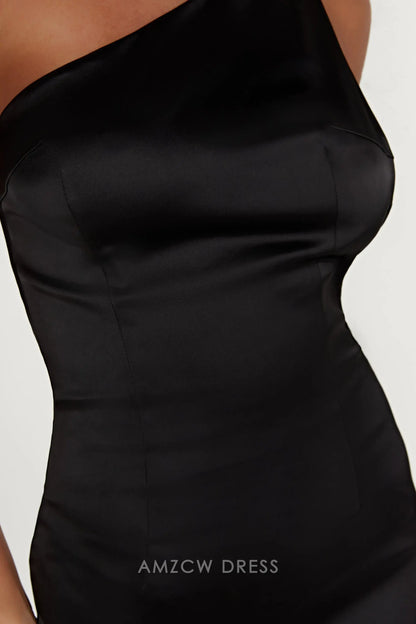 Amzcw Elegantes Vestidos de Fiesta Línea A Satén Verde Azulado con Hombros Descubiertos Mini Vestido Corto Venta Caliente para Mujeres 