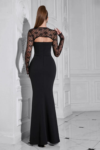 Black Long Sleeve Lace Cutout Corset Mermaid Evening Prom Dress