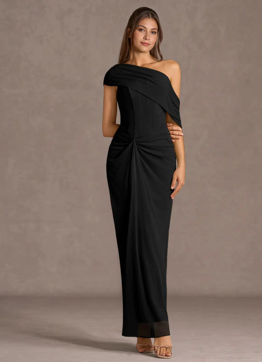 Black Off Shoulder Prom Dress with Corset Bodice and Ruched Mermaid Skirt for Formal Events and Evening Occasions