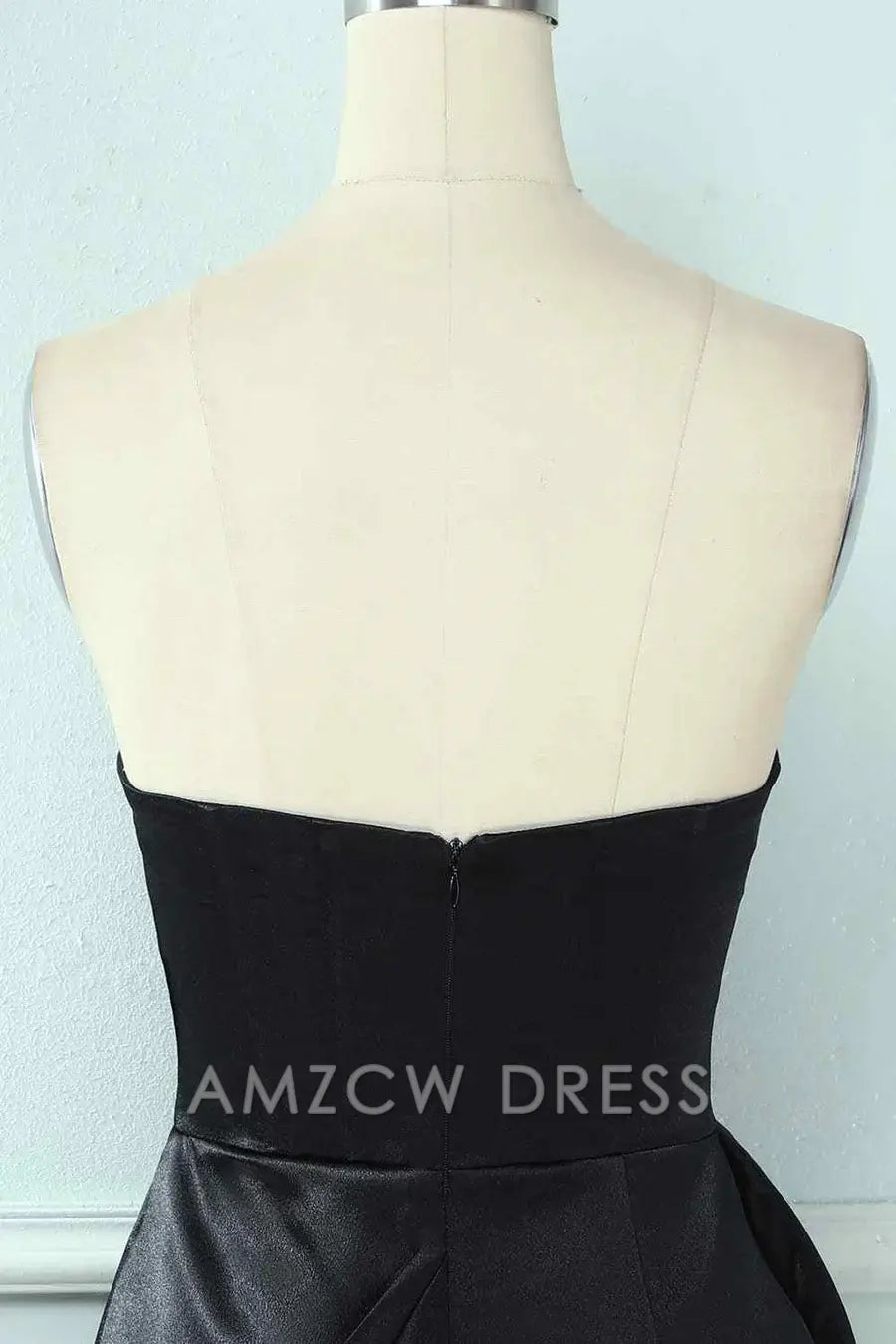 Amzcw Elegant Black Sheath Strapless Sweetheart Pleated Leather Mini Homecoming Dress formal wear dresses