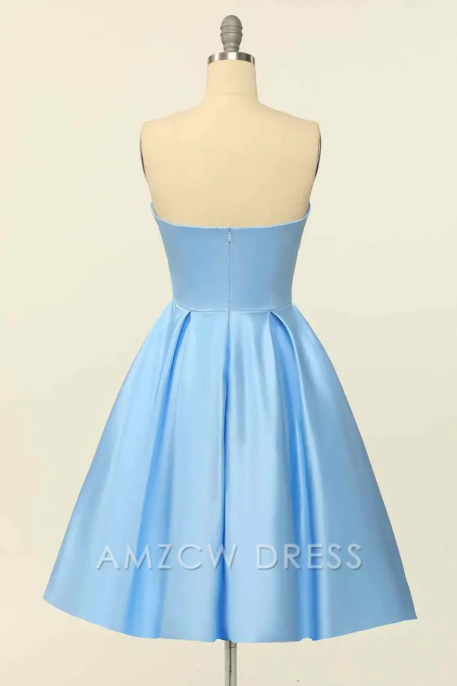 Amzcw Elegant Blue A-line Strapless Satin Mini Homecoming Dress formal wear dresses