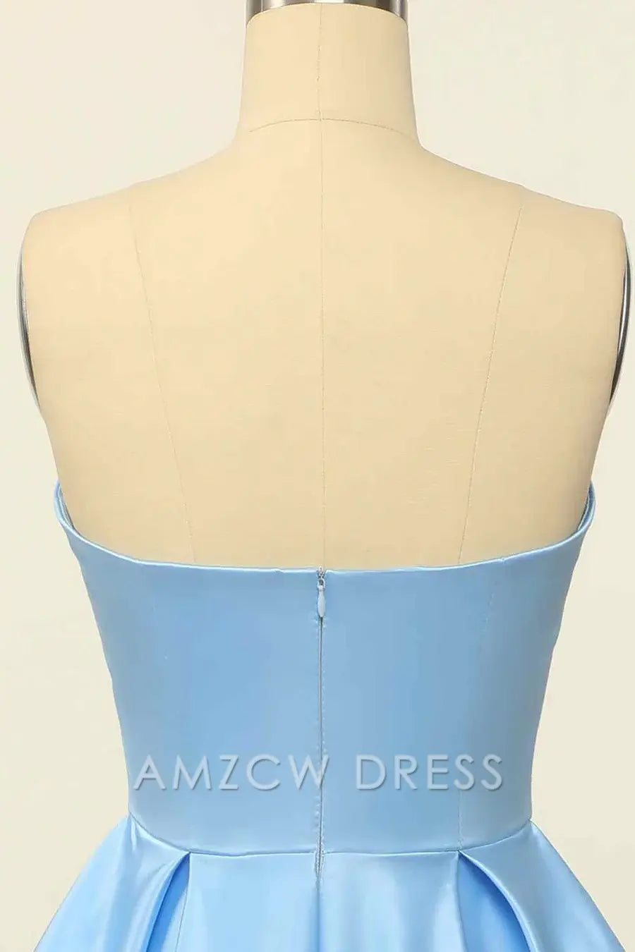 Amzcw Elegant Blue A-line Strapless Satin Mini Homecoming Dress formal wear dresses