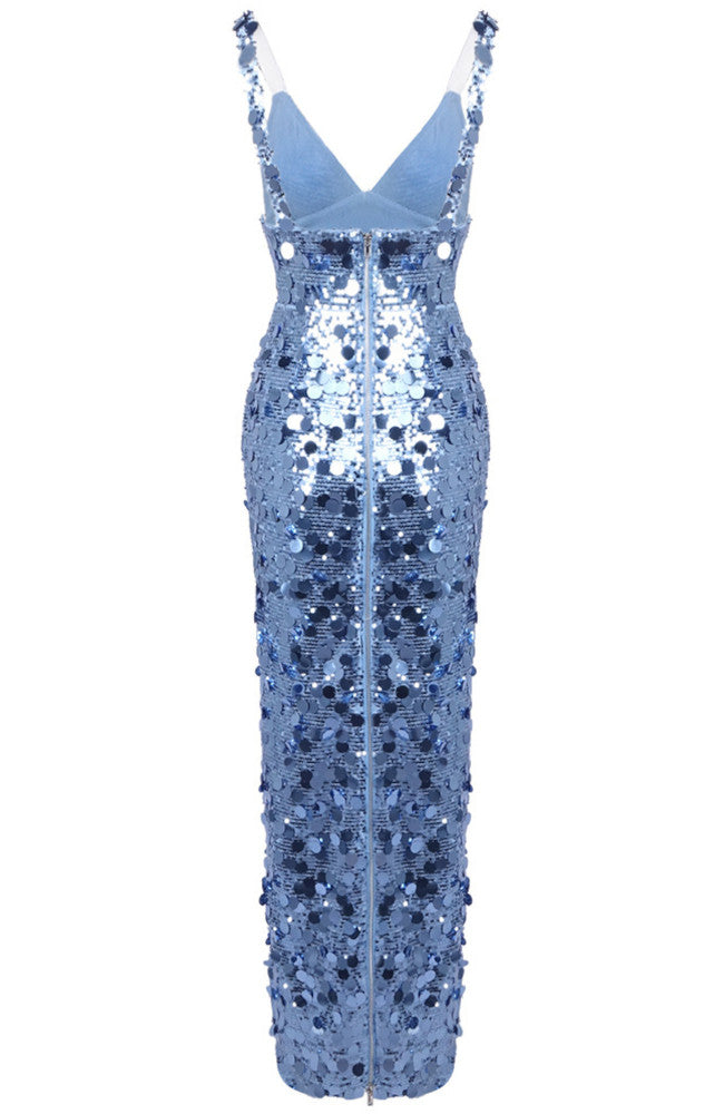 Blue Sequin Satin Mermaid Dress with Strapless Sweetheart Neckline Formal Evening Gown Party Wear