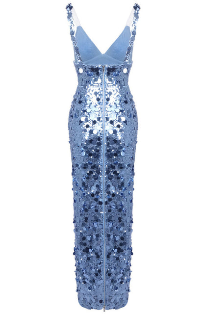 Blue Sequin Satin Mermaid Dress with Strapless Sweetheart Neckline Formal Evening Gown Party Wear