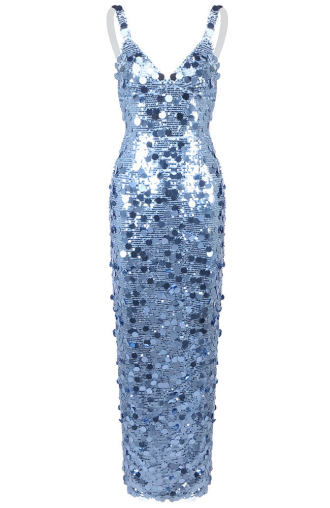Blue Sequin Satin Mermaid Dress with Strapless Sweetheart Neckline Formal Evening Gown Party Wear