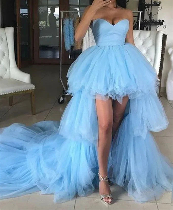 A-Line/Princess Strapless Sweetheart Sleeveless Floor-Length Long Prom Dresses Whit Ruffles