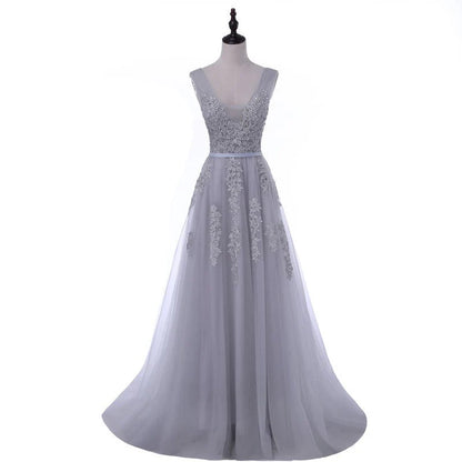 Vestidos de fiesta con escote en V, sin mangas, con cremallera y apliques 