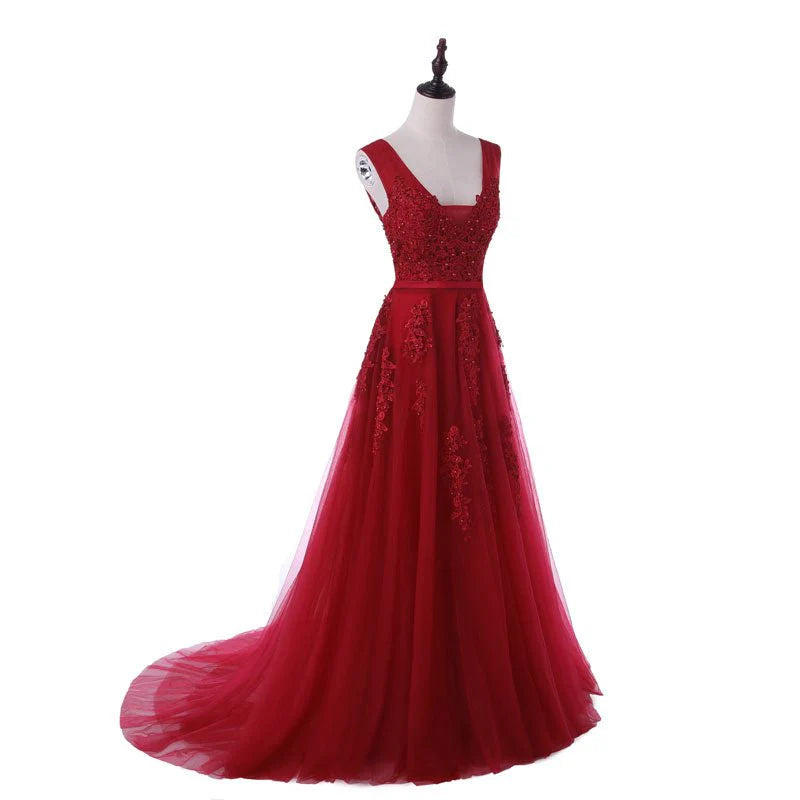 Vestidos de fiesta con escote en V, sin mangas, con cremallera y apliques 