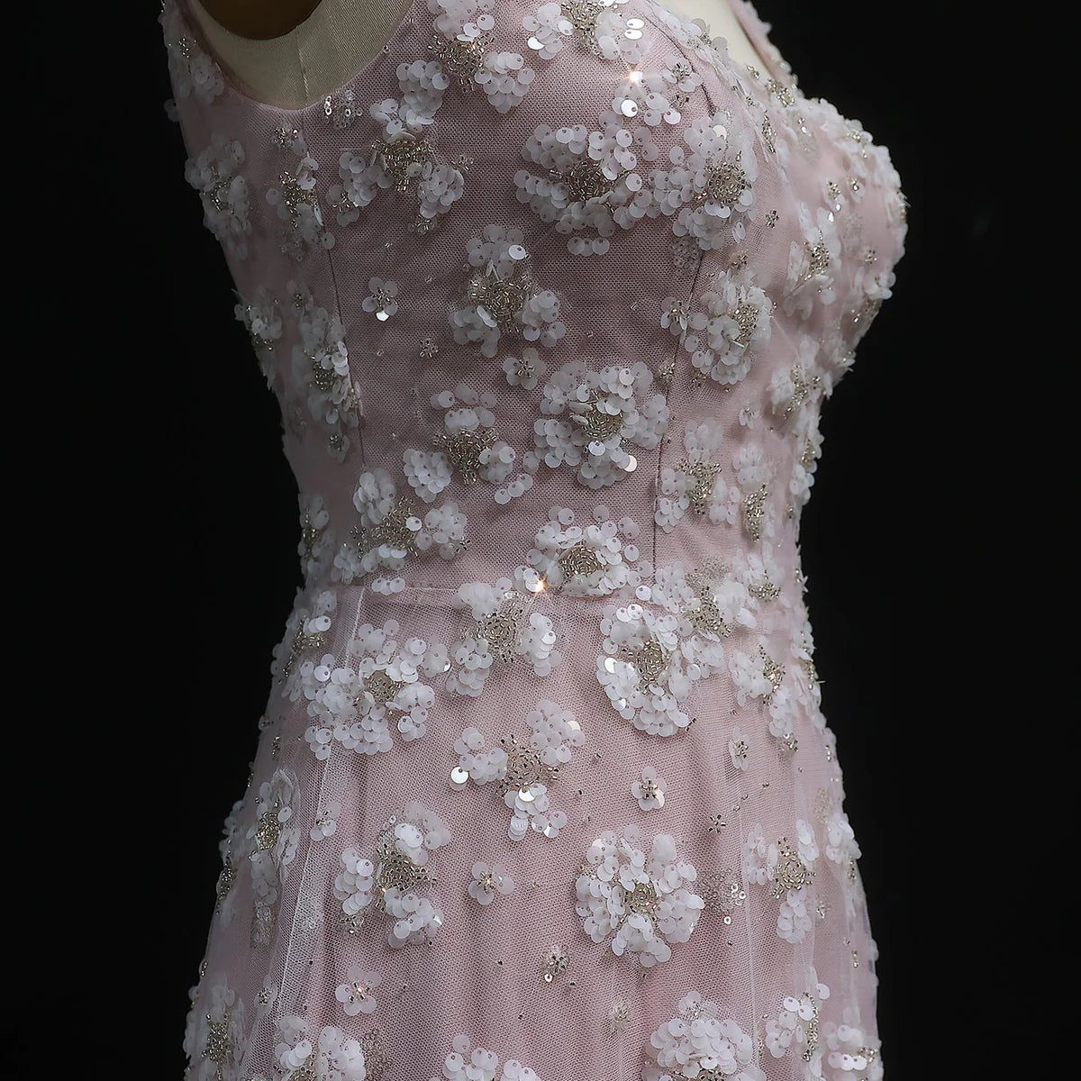 Blush Maxi Evening Dresses with Square Neck Cap Sleeves 3D Floral Beading Open Back and Trailing Tulle Skirt