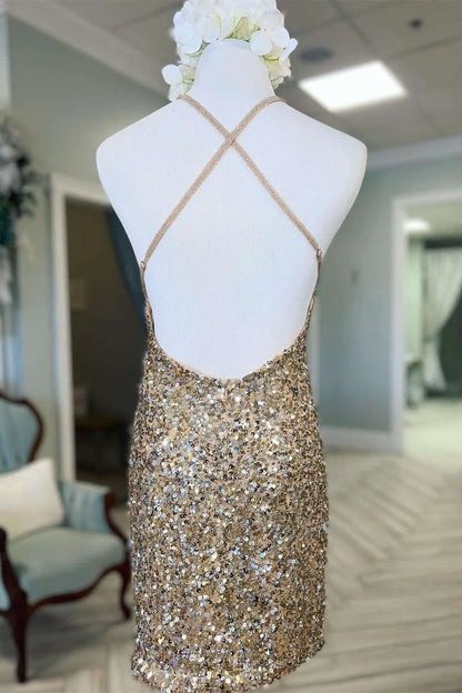 Vestido corto de fiesta con escote en V y espalda cruzada 
