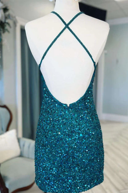 Vestido corto de fiesta con escote en V y espalda cruzada 