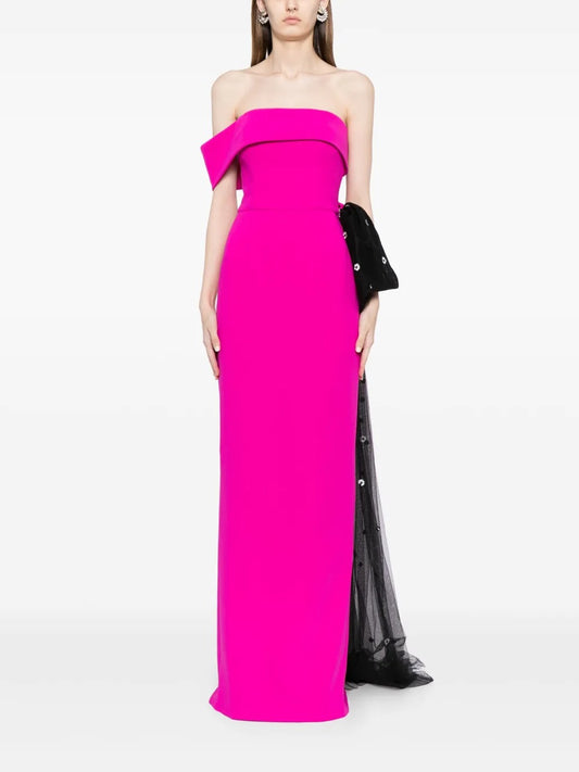 Bold Fuchsia Strapless Bow-Detail Prom Dress