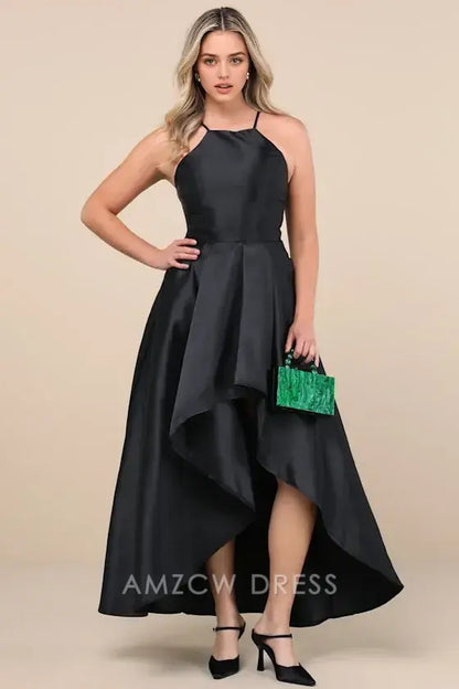 Vestidos formales elegantes de Amzcw para espectáculos de Broadway, negros, de corte alto y bajo 