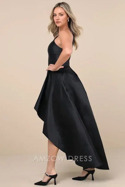 Vestidos formales elegantes de Amzcw para espectáculos de Broadway, negros, de corte alto y bajo 