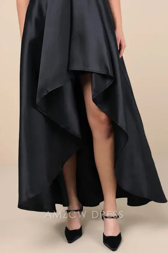 Vestidos formales elegantes de Amzcw para espectáculos de Broadway, negros, de corte alto y bajo 