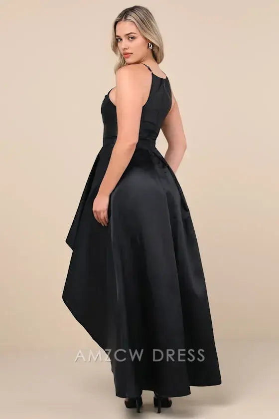 Vestidos formales elegantes de Amzcw para espectáculos de Broadway, negros, de corte alto y bajo 