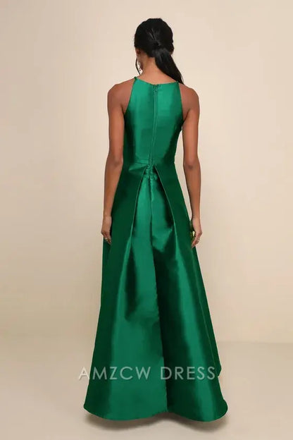 Vestidos formales elegantes de Amzcw para espectáculo de Broadway en verde esmeralda con corte alto y bajo 