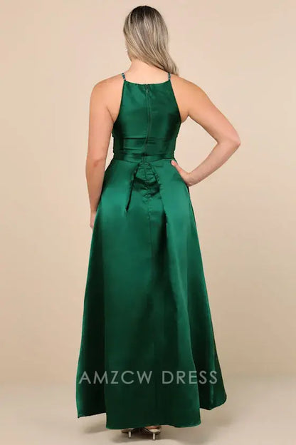 Vestidos formales elegantes de Amzcw para espectáculo de Broadway en verde esmeralda con corte alto y bajo 