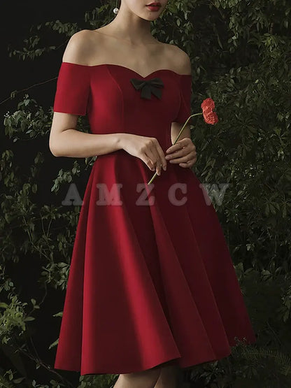 Vestido de fiesta corto con escote corazón color burdeos de Amzcw, vestido de fiesta color burdeos para regreso a casa, vestido de fiesta en tienda 