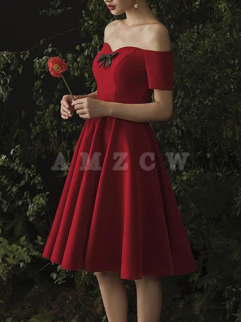 Vestido de fiesta corto con escote corazón color burdeos de Amzcw, vestido de fiesta color burdeos para regreso a casa, vestido de fiesta en tienda 