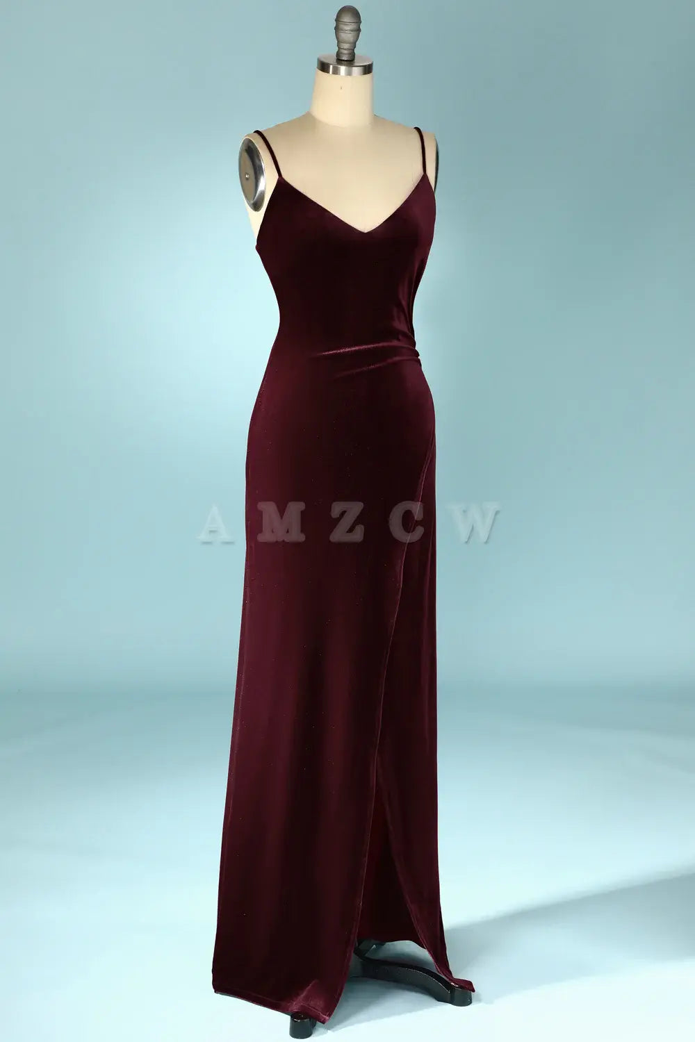 Amzcw Burgundy Velvet Evening Prom Dress Mermaid Backless Long Prom Dress gowns evening dresses prom dresses shops