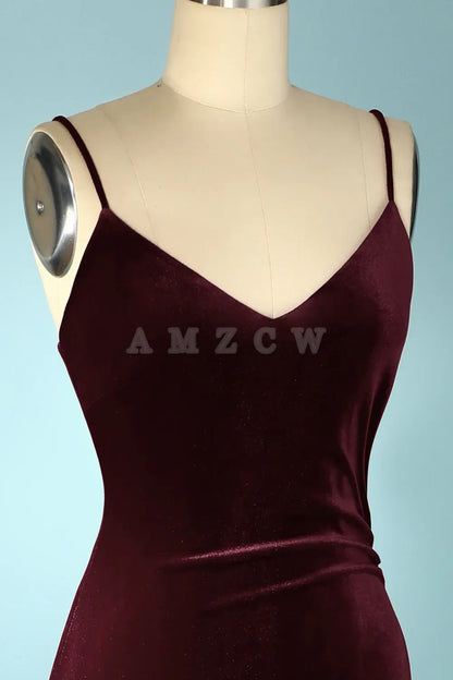 Amzcw Burgundy Velvet Evening Prom Dress Mermaid Backless Long Prom Dress gowns evening dresses prom dresses shops