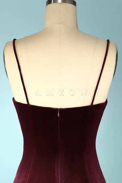 Amzcw Burgundy Velvet Evening Prom Dress Mermaid Backless Long Prom Dress gowns evening dresses prom dresses shops